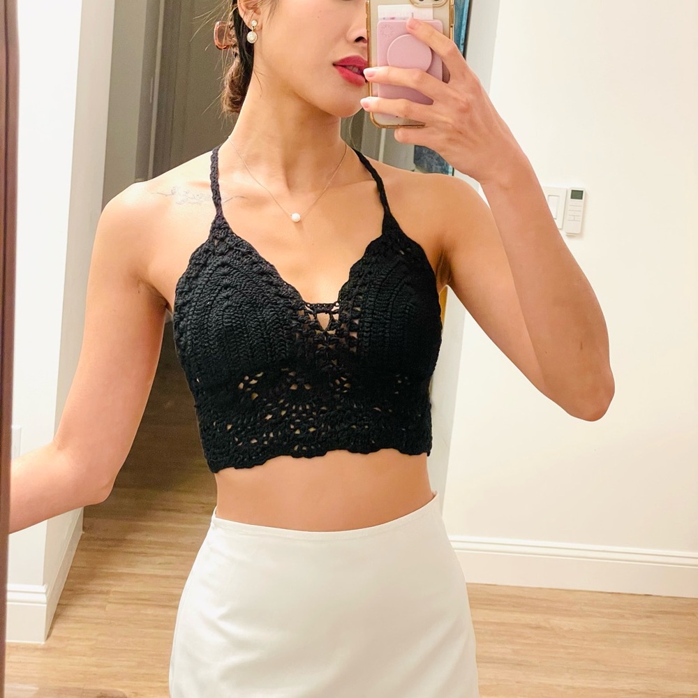 Stylish Black Crochet Halter Top